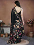 Vasthrlay Black Floral Linen Saree With Solid Black Unstitched Blouse