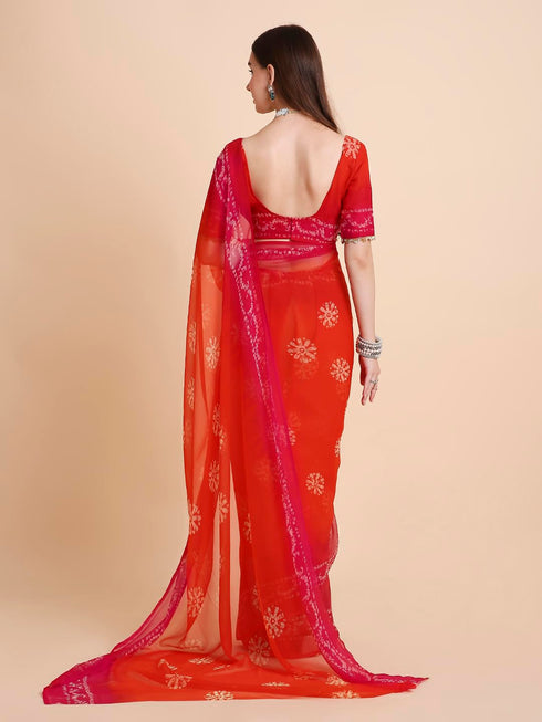 Vasthrlay Chiffon Printed Tie Dye Orange Saree