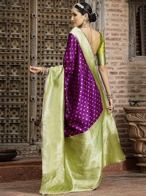 Vasthrlay Banarasi Jacquard Dark Pink Saree With Unstitched Blouse Piece