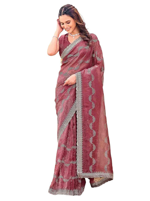 Vasthrlay Scalloped Embroidery Mustard Mustard Yellow Saree
