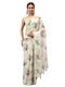Vasthrlay Green1 Sheer Floral Printed Art Chiffon Saree With Unstitched Blouse