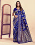 Vasthrlay Womens Jacquard Royal Blue Saree With Unstitched Blouse Piece