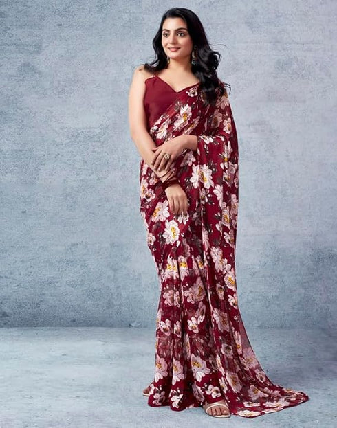 Vasthrlay Georgette Sequence Unstitched Black Saree