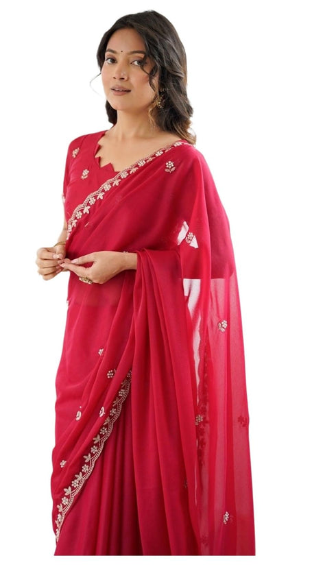 Vasthrlay Wine Georgette Saree