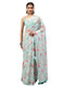 Vasthrlay Blue Sheer Spring Floral Printed Art Chiffon Saree With Unstitched Blouse