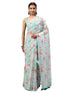 Vasthrlay Blue Sheer Spring Floral Printed Art Chiffon Saree With Unstitched Blouse