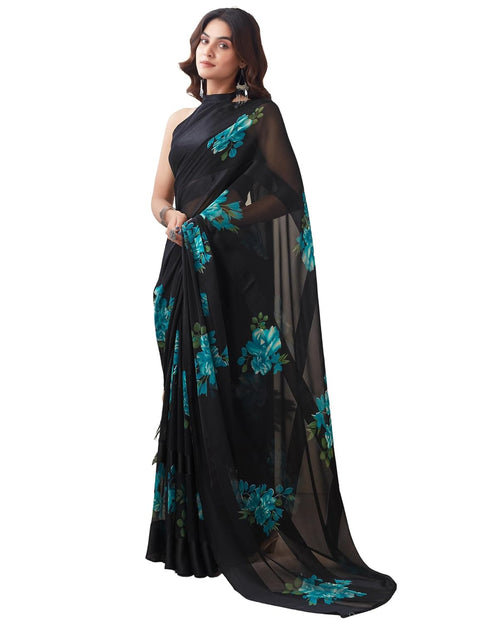 Vasthrlay Georgette Sequence Unstitched Black Saree