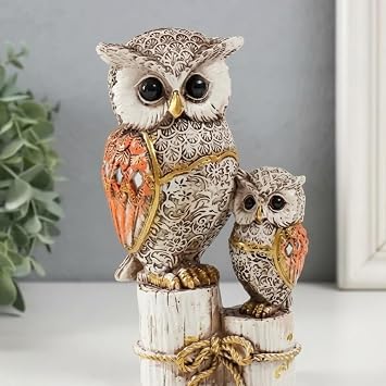 Owl Statue for Good Luck & Wisdom | Antique Multicolour Owl Showpiece for Home Decor & Office Desk