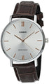 Casio MTP-VT01L-7B2 Mens Minimalistic Silver Dial Brown Leather Band Analog Watch