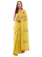 Vasthrlay Yellow Womens Violet Lavender Daisy Floral Prints Linen Saree With Zari Border And Unstitched Blouse Piece