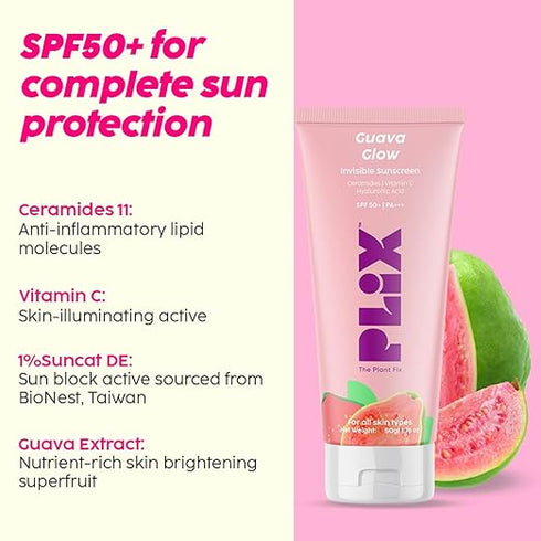 PLIX THE PLANT FIX SPF 50+ Guava Glow Invisible Sunscreen With PA +++