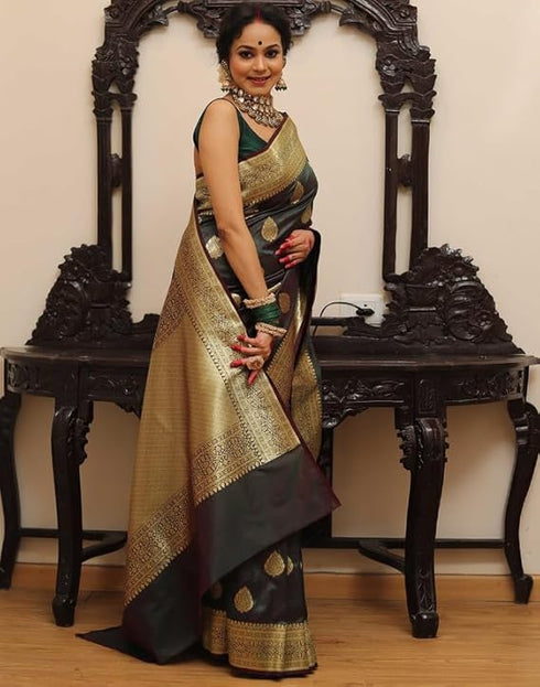 Vasthrlay Kanjivaram Banarasi Wedding Orange Saree
