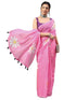 Vasthrlay Pink Linen Floral Printed Saree With Solid Unstitched Linen Blouse Piece