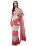 Vasthrlay Red Linen Floral | Striped | Check Design Printed Saree With Solid Unstitched Linen Blouse Piece