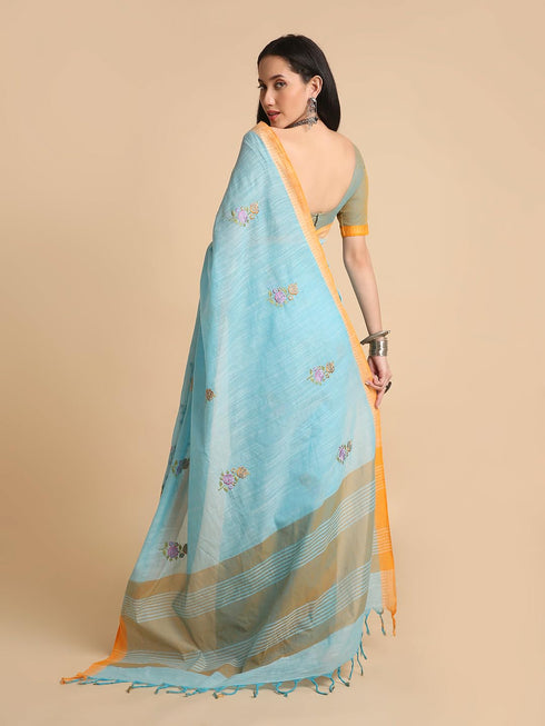 Vasthrlay Handloom Embroidered Apricot Saree