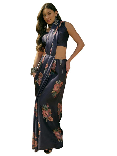 Vasthrlay Womens Printed Unstitched Dark Green Saree
