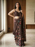 Vasthrlay Brown Floral Print Ready To Wear Linen Saree