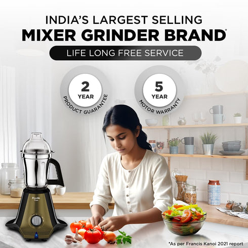 Preethi Titan 1000 Watts Mixer Grinder, 3 Jars (Stainless Steel), Black
