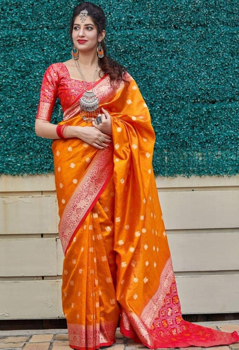 Vasthrlay Orange Kanjivaram Saree