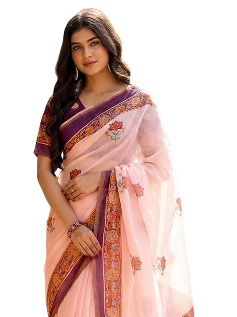Vasthrlay Printed Peach1 Saree