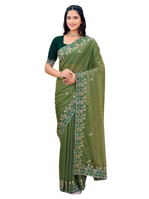 Vasthrlay Georgette Embriodery Dusty Saree