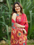 Vasthrlay Deep Red Linen Printed Lightweight Saree With Floral Sunflower Design