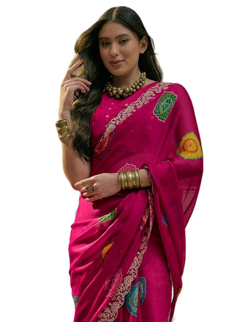 Vasthrlay Scalloped Embroidery Unstitched Lime Green Saree