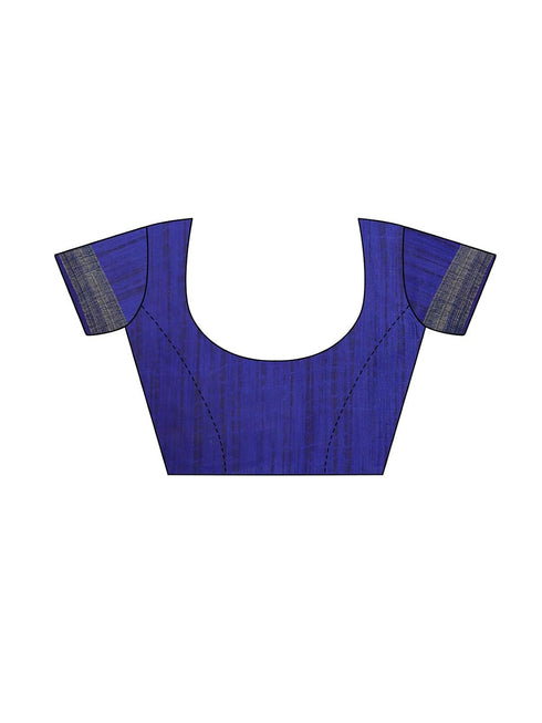 Vasthrlay Womens Cotton Blouse Teal Blue Saree With Unstitched Blouse Piece