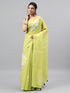 Vasthrlay Green1 Linen Floral Printed Saree With Solid Unstitched Linen Blouse Piece