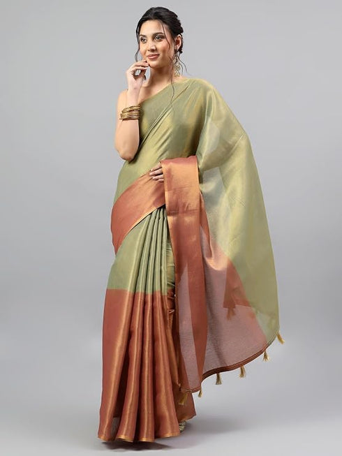 Vasthrlay Beige2 Floral And Solid Design Polyester Saree With Unstitched Blouse Piece