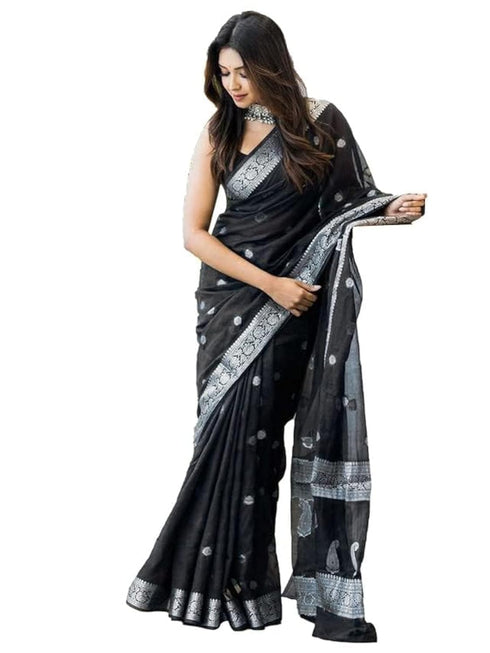 Vasthrlay Womens Jacquard Unstitched Black Saree