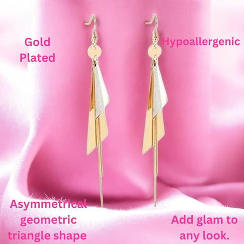 Nilu's Collection Gold Plated Geometric Triangle Long Tassel Drop Earrings