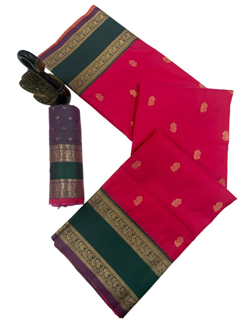 Vasthrlay Kanjivaram Floral Design Contrast Seagreen
