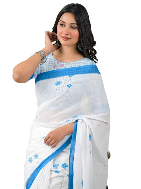Vasthrlay Womens Printed Unstitched Peach Saree