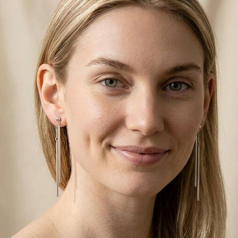 Via Mazzini No-Tarnish No-Rusting Bar Front Back Chain Earrings