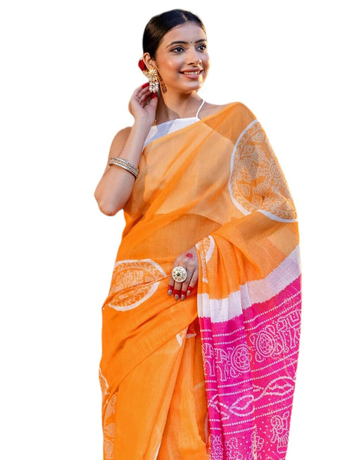 Vasthrlay Bandhani Printed Unstitched Peach Saree