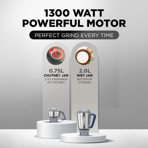 Preethi XPro Duo 1300 Watts Commercial Mixer Grinder, 2 Jars (Stainless Steel), Heavy Duty, Blue