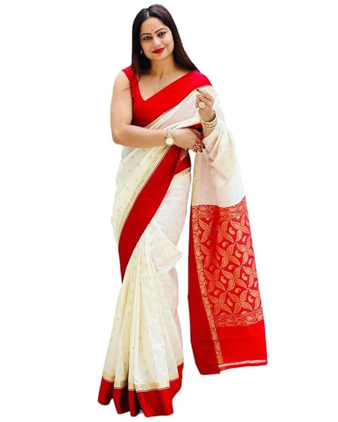 Vasthrlay Glory Women Silk Embelished Durga Pooja Traditional Bengali Kanjivaram Saree