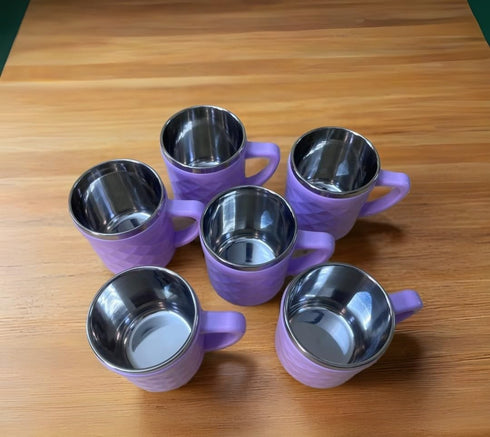 Stainless Steel Tea Cups with Diamond Pattern, 200 ml, Set of 6