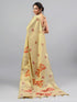 Vasthrlay Beige Floral And Solid Design Polyester Saree With Unstitched Blouse Piece