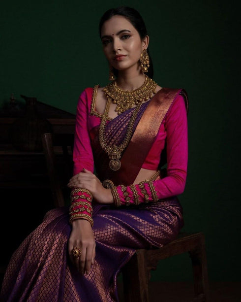 Vasthrlay Purple Kanjivaram Saree