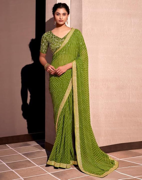 Vasthrlay Bandhani Georgette Unstitched Black Saree