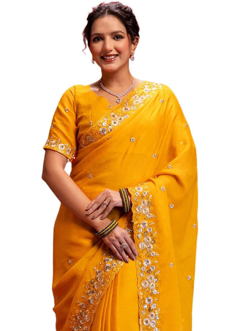 Vasthrlay Scalloped Embroidery Wine Saree