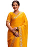 Vasthrlay Scalloped Embroidery Wine Saree