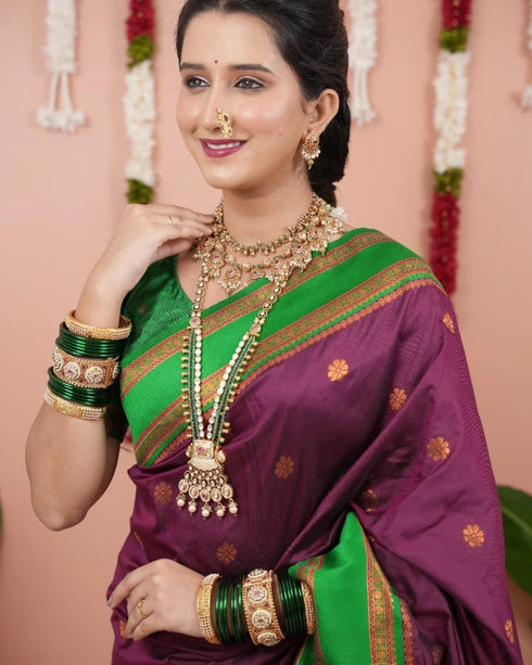Vasthrlay Kanjivaram Jamun Red Contrast Traditional