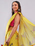 Vasthrlay Yellow Daisy Floral Prints Linen Saree With Zari Border And Unstitched Blouse Piece