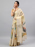 Vasthrlay Beige Heavy Zari Woven Silk Ethnic Saree With Unstitched Blouse