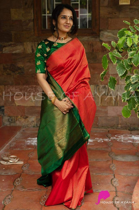 Vasthrlay Orange Kanjivaram Saree