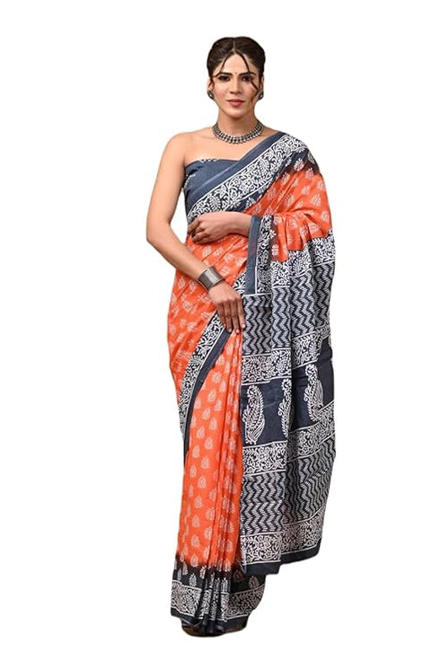 Dosaya Fabrics Jaipuria Block Printed Pure Cotton Mulmul Saree