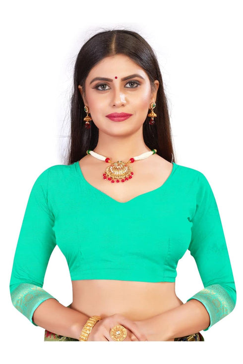 VasthrlayWomen's Firozi Kanchipuram Saree